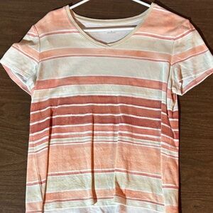 Croft & Barrow Orange and Cream Striped V-Neck Tee